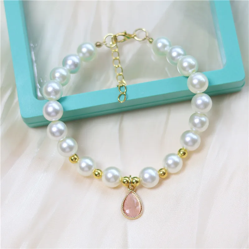 Collar de piedras preciosas de colores claros para mascotas, Collar para gatos, Collar para perros, decoración de temperamento de perlas, oso de peluche para gatos, accesorio para mascotas - imagen 4