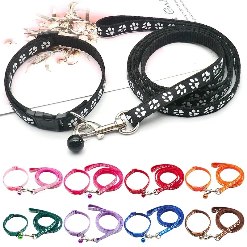 Correa con estampado de pata para perro y gato, correas ajustables, Collar para cachorros, caminar al aire libre, Chihuahua Terier Schnauzer, cuerda de tracción General para exteriores - imagen 3