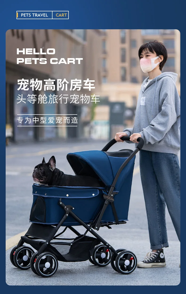 Carrito de paseo para mascotas desplegado