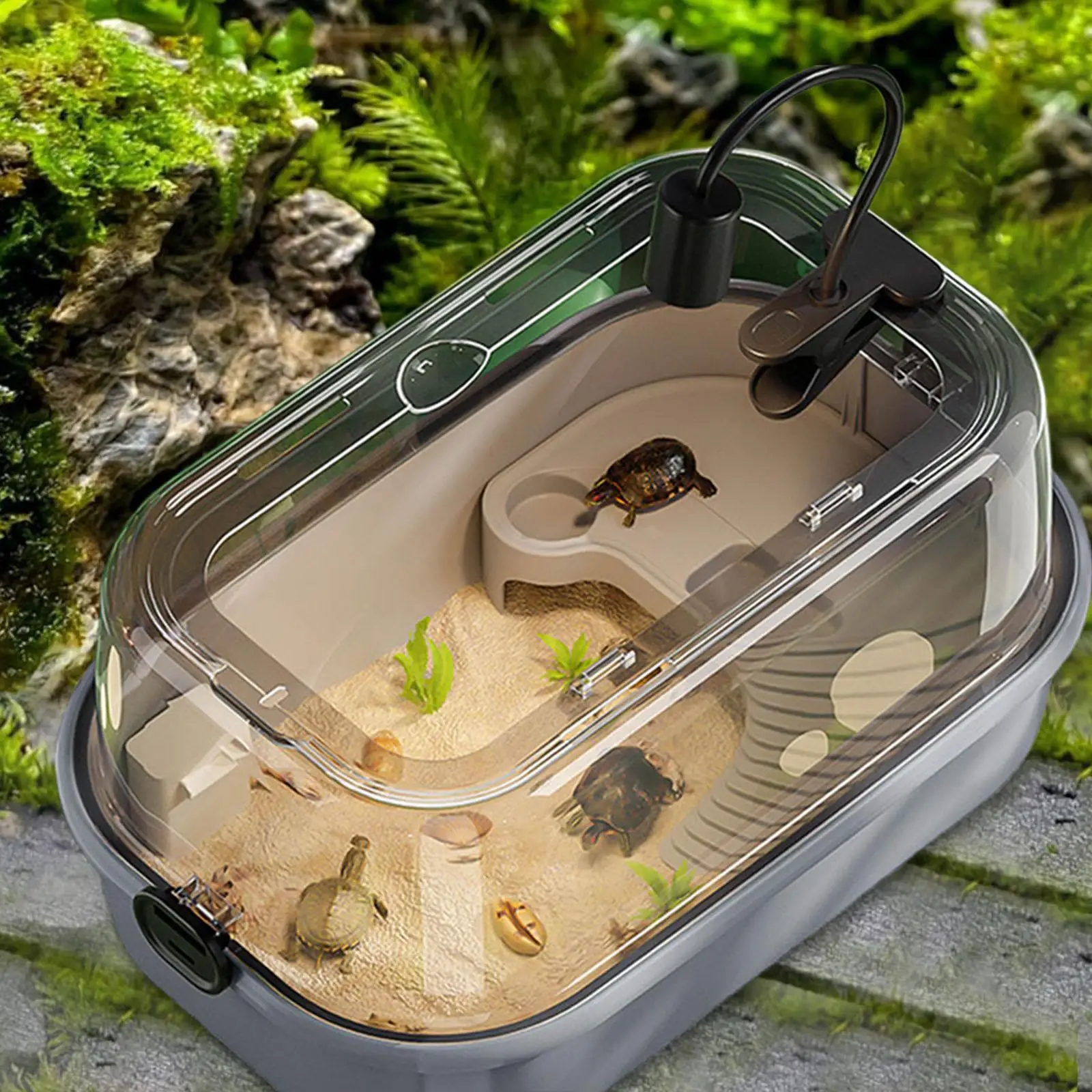 Turtle Aquarium with Platform and Swimming Area Turtle Cage Turtle Breeding Tank for Frog Turtle Tortoise Crayfish Hermit Crabs Turtle Aquarium with Platform and Swimming Area Turtle Cage Turtle Breeding Tank for Frog Turtle Tortoise Crayfish Hermit Crabs