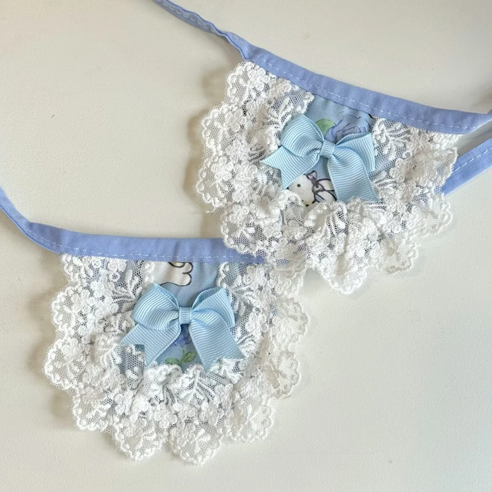 Babero de encaje blanco y azul con lazo de cuerda para gatitos, perros, toalla de Saliva azul de algodón suave para gatos sin pelo en verano y primavera