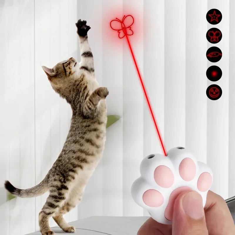 Patrón de transformación láser para mascotas, LED, lindo gato láser, juguete recargable, puntero de animación brillante interactivo, bolígrafo de luz, juguete de entrenamiento - imagen 5