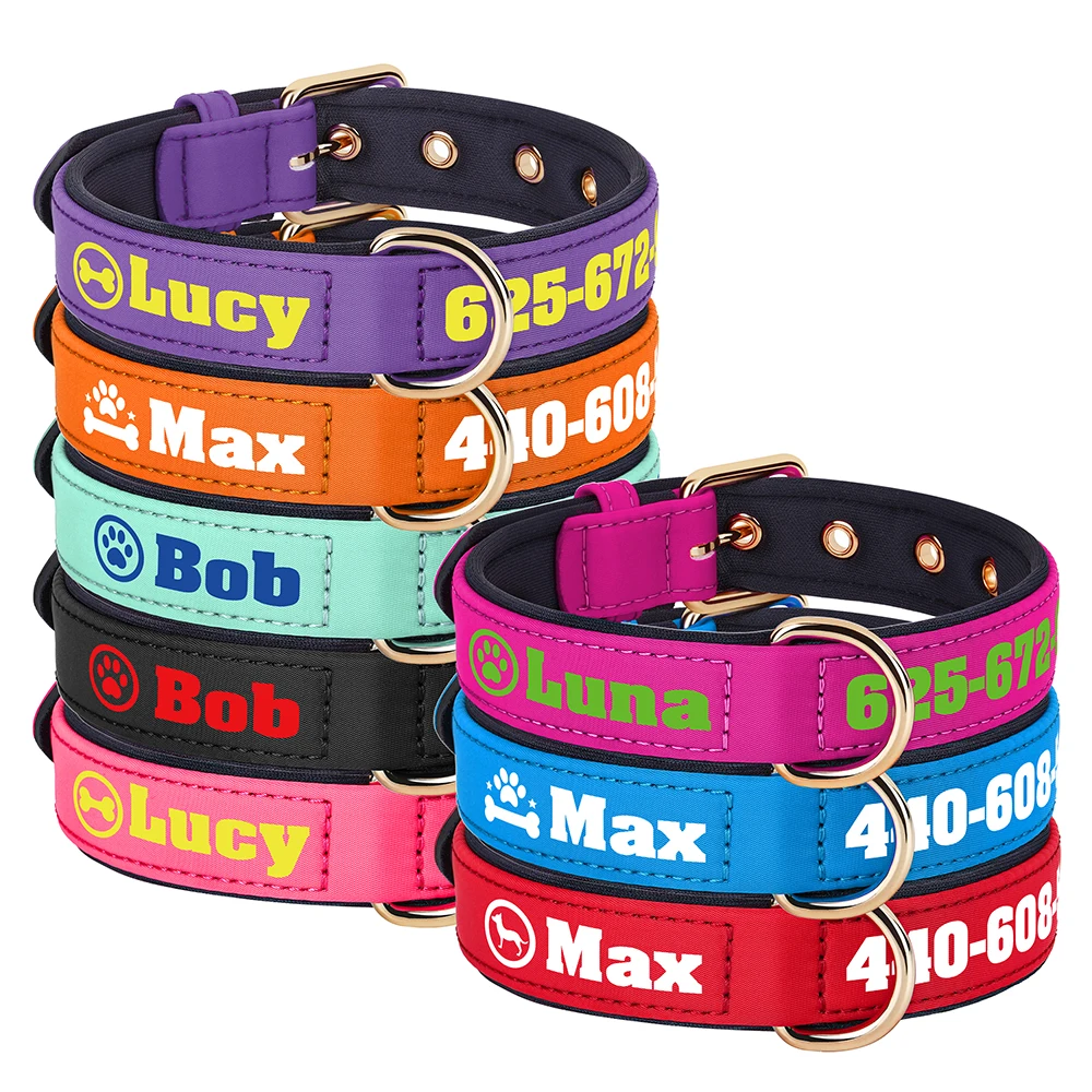 Collar de cuero acolchado suave personalizado para Perro, estampado gratis, nombre, hueso, mascotas, perros medianos y grandes - imagen 2