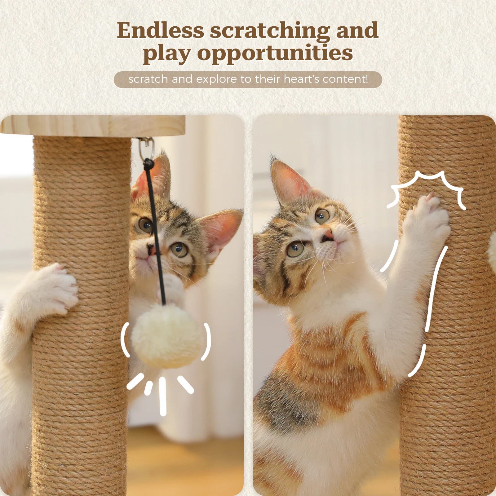 Tirador pequeño para gatos con pista de bola rodante, juguetes interactivos para gatos, árbol pequeño para gatos, rascador multifuncional para interiores - imagen 2