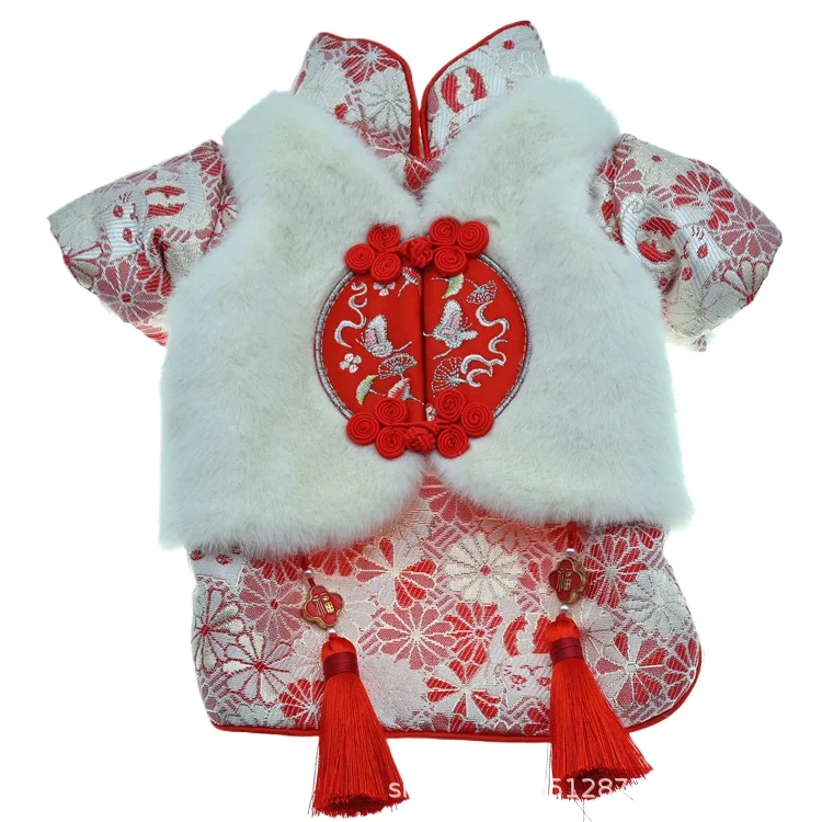 Nueva ropa Tang, ropa para gatos, ropa de otoño e invierno para perros, ropa acolchada de algodón de Año Nuevo, productos para mascotas de Pomerania de peluche