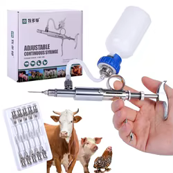 Jeringa continua automática para ganado de 0,5 ~ 5ml con 10 agujas, equipo veterinario con botellas de vacunación de Metal multifunción