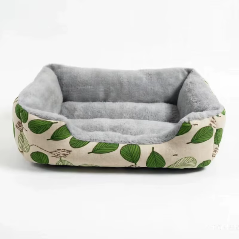 Cama franela suave estampado hojas lavable para perros y gatos - imagen 4