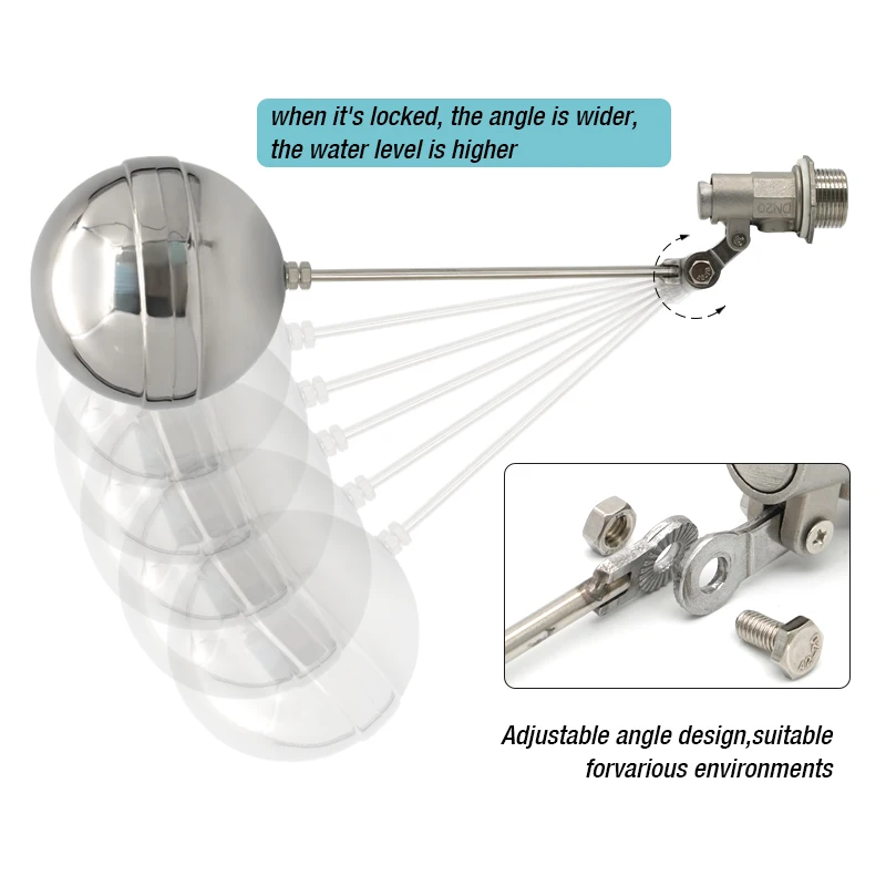 Válvula de flotador de tanque de agua de acero inoxidable, bola de cierre, Control de nivel de agua, válvula de Sensor de flotador de Control de flujo DN15 DN20 DN25 - imagen 5