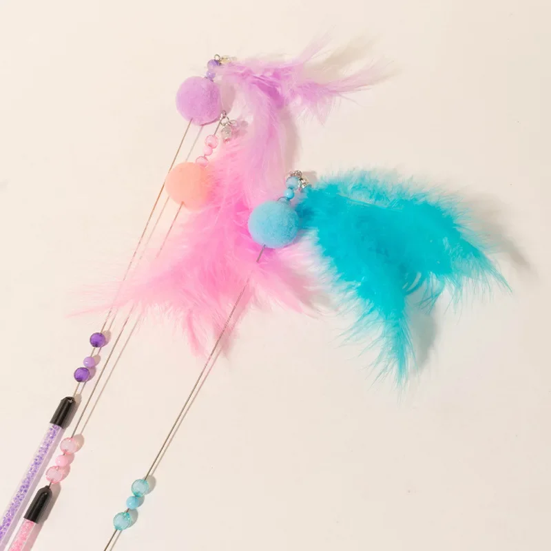 Juguetes de alambre de acero para gatos, palos de plumas para gatos, palo para gatos, Bola de lana, juguete interactivo para gatos con campana Teaser, productos para mascotas - imagen 5