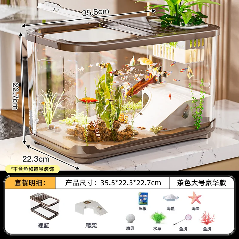Nuevo pecera con tapa para sala de estar, paisajismo del hogar, tanque ecológico transparente, tanque de tortuga de escritorio, acuario de plástico grande - imagen 5