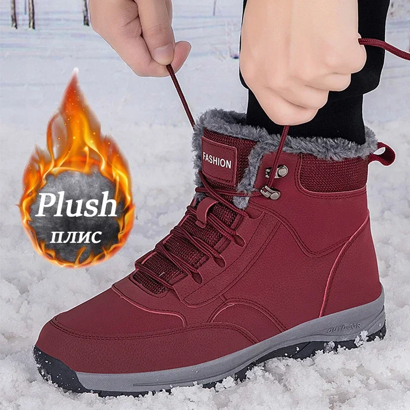 Botas de nieve impermeables para hombre y mujer, zapatos de deporte de cuero, súper cálidos, para exteriores, senderismo, trabajo, Size37-47 - imagen 4