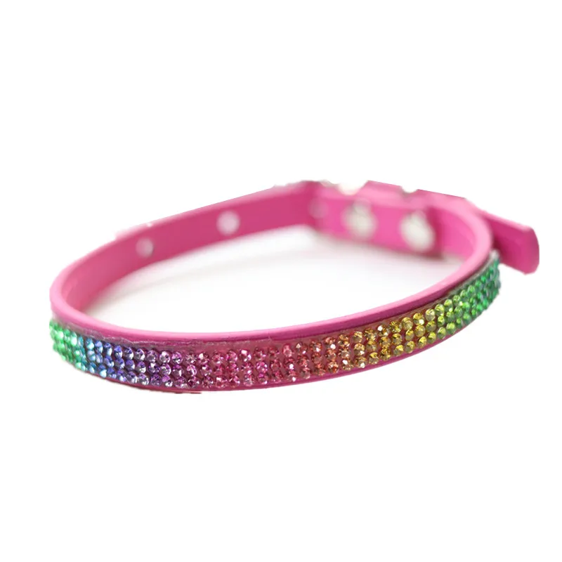 Collar ajustable cuero PU cristales arcoíris para gatos y perros mini - imagen 3
