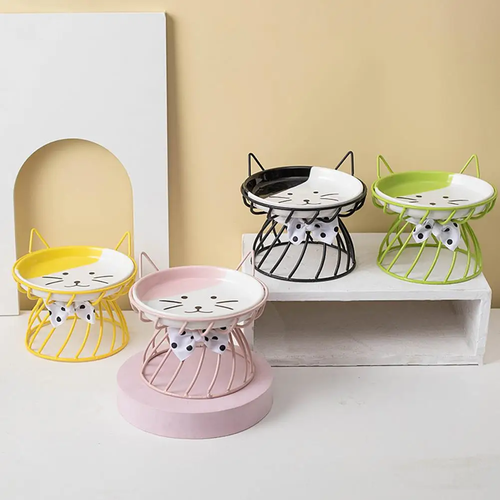 Cuenco elevado para gatos, cuenco para mascotas con capacidad elevada, cuenco de comida para gatos con plato de cerámica antivómitos, soporte de Metal, bigotes para mascotas - imagen 2