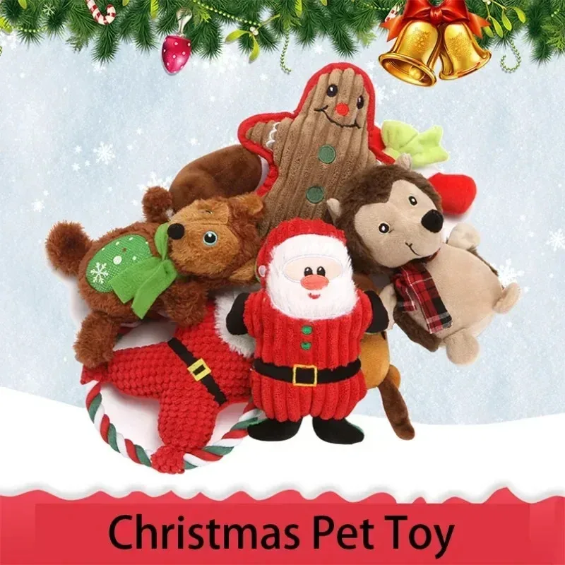 Juguete de peluche para masticar perros de Navidad, serie de dibujos animados de donut de hombre de jengibre de alce de Papá Noel, juguete para mascotas con ruido chirriante adecuado para perros y gatos - imagen 3
