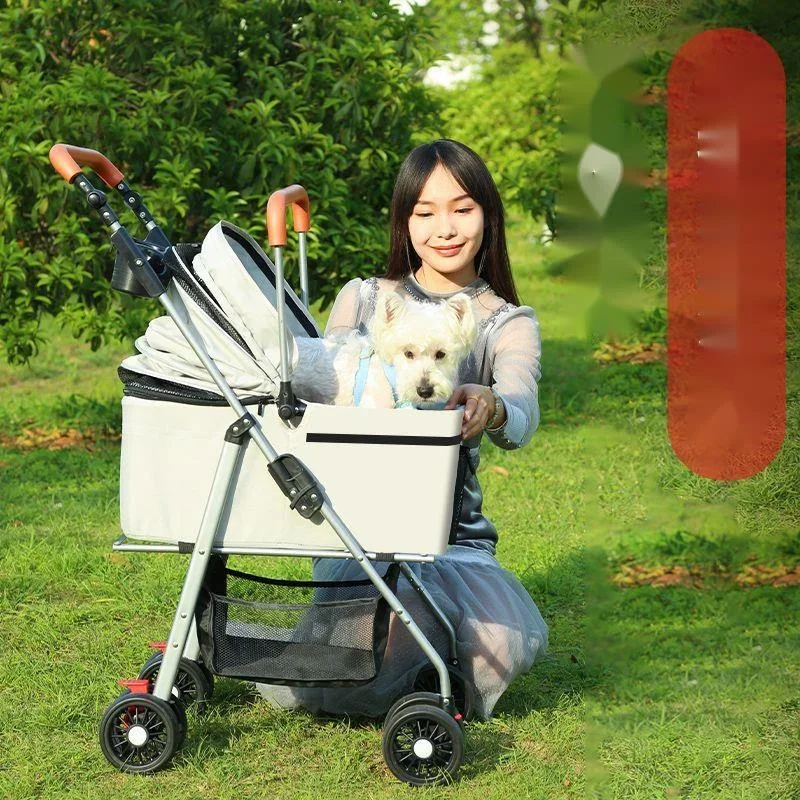 Cochecito para mascotas para perros, gatos y perros, bolsa ligera y plegable, empuje externo desmontable, caminar para perros, transporte desmontable - imagen 4
