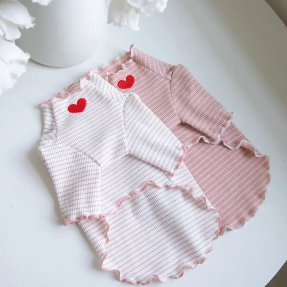Otoño Invierno amor bordado raya inferior camisa Linda impresión para el hogar camiseta sin mangas ropa para mascotas camiseta para perros ropa para cachorros ropa para gatos - imagen 5
