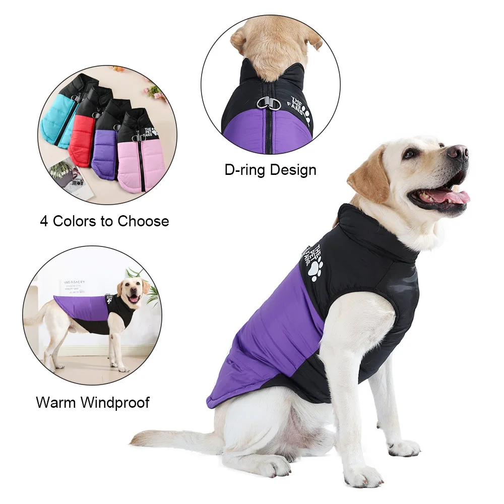 Chaqueta de invierno para perros grandes, abrigo, ropa a prueba de viento para perros medianos y grandes, chaleco Labrador, trajes acogedores y cálidos, ropa para mascotas Golden Retriever - imagen 3
