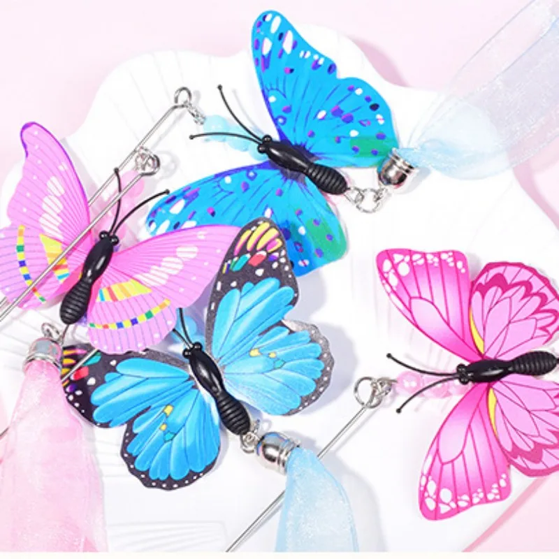 Juguetes interactivos para gatos, mariposa, mango largo, borla, rascador, productos para mascotas - imagen 4