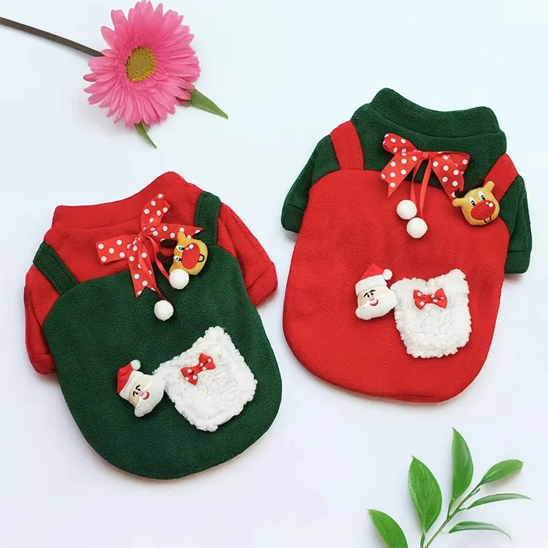 Traje de lana para perros pequeños y medianos, monos navideños para mascotas con decoración de Papá Noel y renos, - imagen 2
