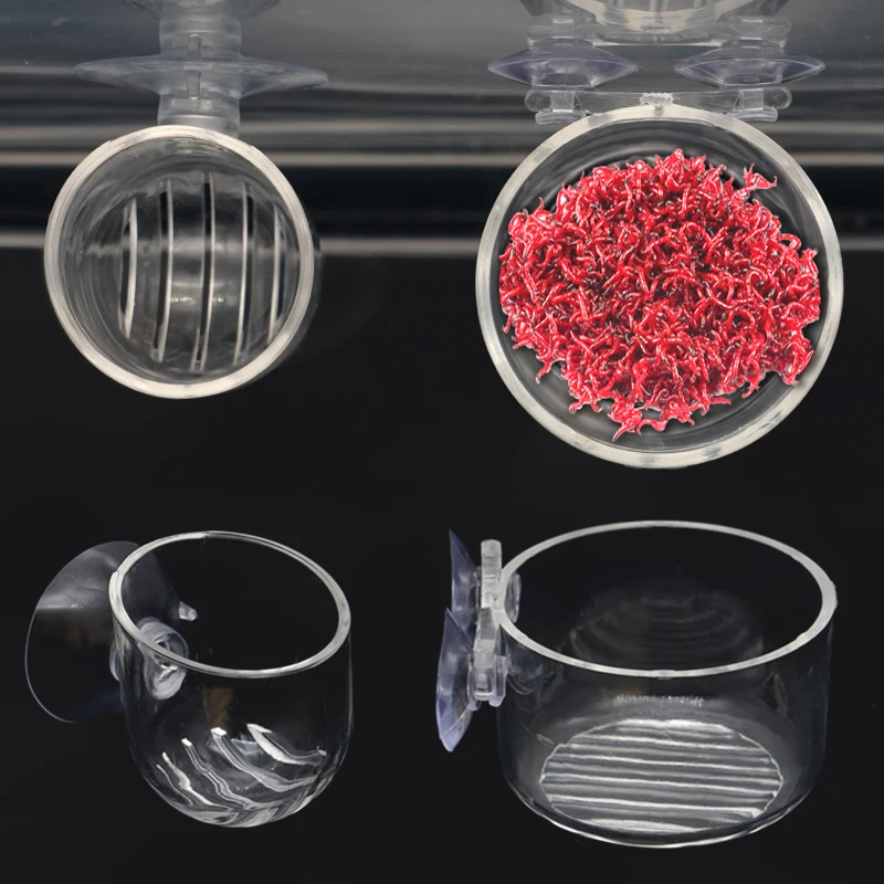 Decoración de acuario, maceta para plantas, taza acrílica para algas acuáticas con soporte de succión, Mini florero de jardinería, alimentador de gusanos rojos para pecera