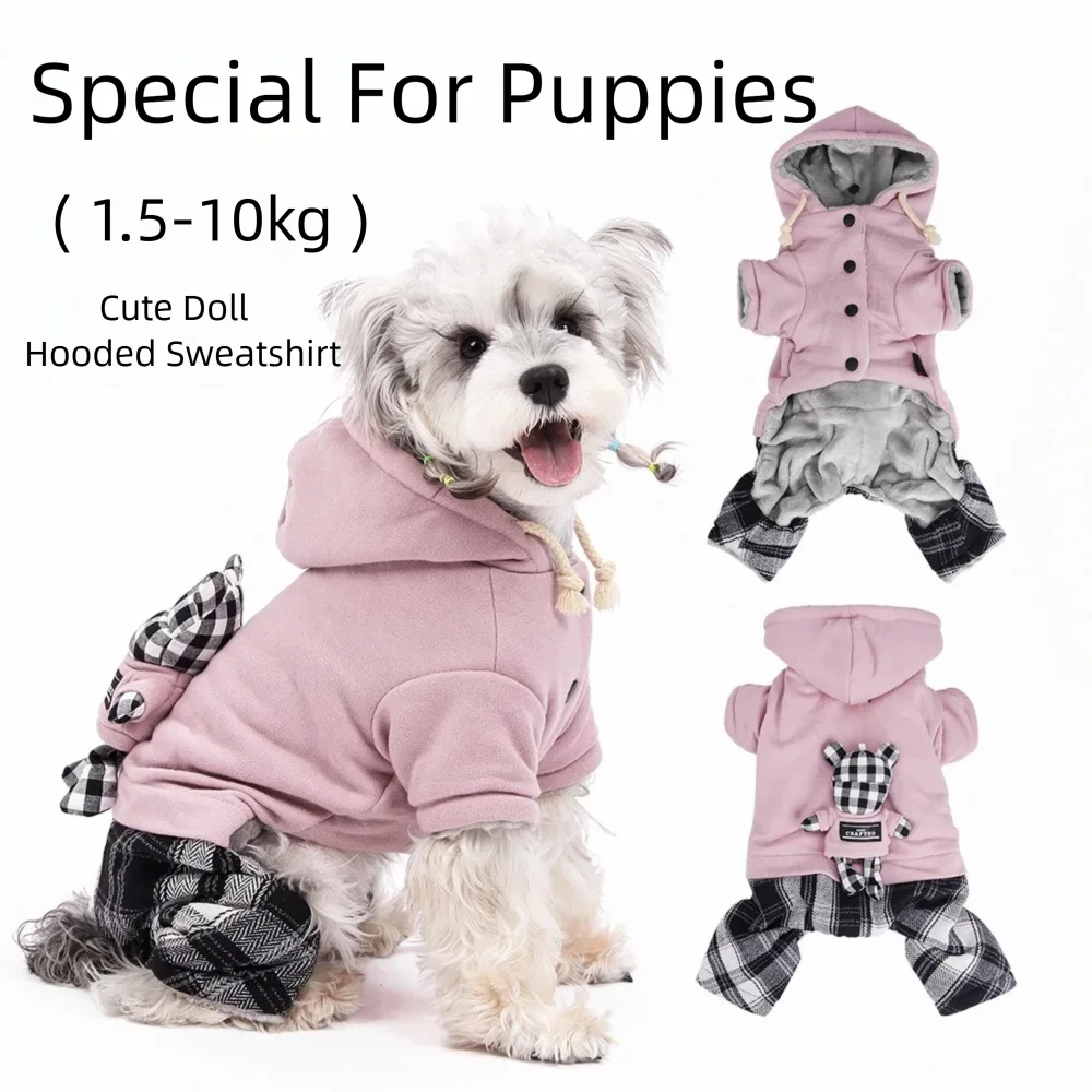 Conjunto de Sudadera con capucha para perro, disfraz de oso de peluche con forro de franela, diseño de 4 patas para razas pequeñas y medianas, traje de Navidad para cachorros, mono para mascotas - imagen 2