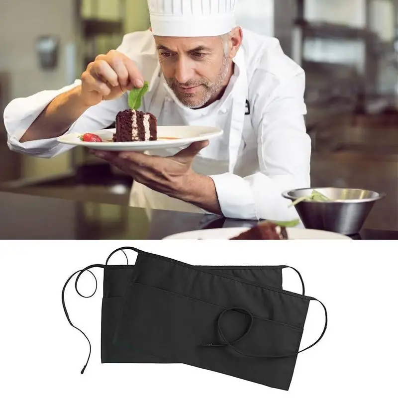 Delantales de servidor para mujer y hombre, accesorio resistente al agua con 3 bolsillos, costuras reforzadas, medio delantal para servidor de restaurante - imagen 5