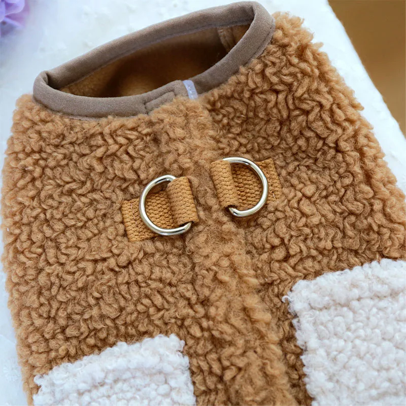 Chaleco de lana para perro, abrigo grueso de invierno para perros pequeños, chaqueta de arnés con anillo en D Chiwawa, prendas exteriores - imagen 3