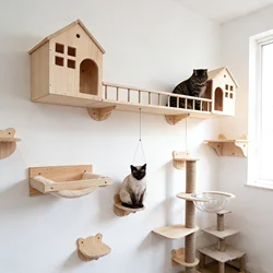 Tablero rascador para gatos, plataforma de salto, paso de puente, cama acogedora, juguete para rascar y escalar, pared