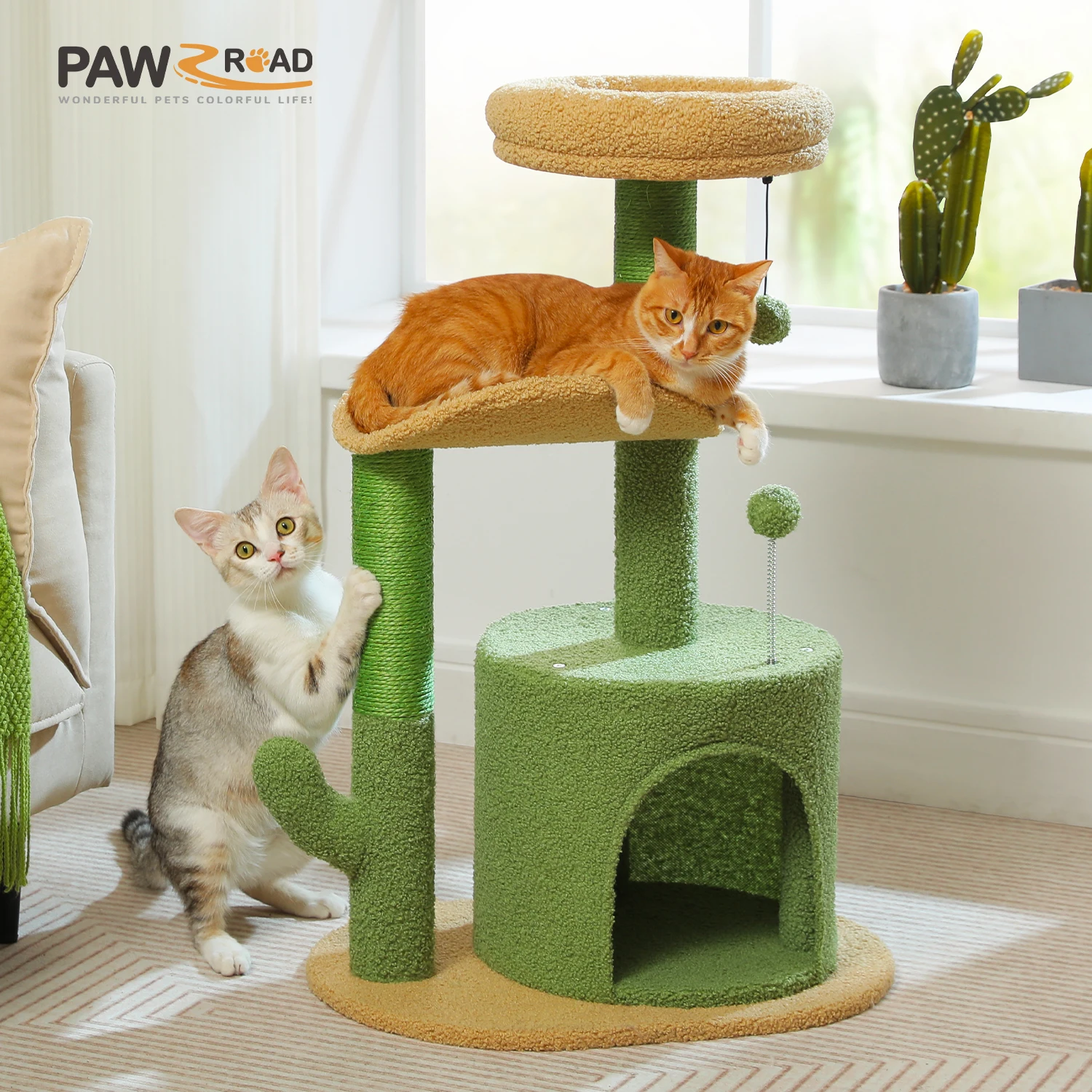 Árbol para gatos en forma de flor para gatos de interior, torre pequeña para gatos con poste rascador de sisal, condominio suave, plataformas de felpa, pelotas esponjosas, juguetes para gatos - imagen 4