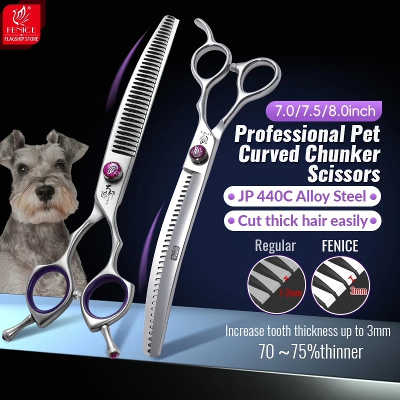 Tijeras de belleza para perros Fenice, tijeras profesionales de peluquería para perros de 7,0/7,5/8 pulgadas, tijeras rectas/curvas, dientes de tiburón JP440C - imagen 2