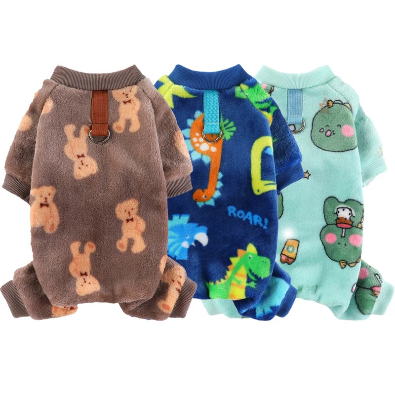 Pijamas de franela suave para perros pequeños, medianos y grandes, mono con estampado de dinosaurios y animales de dibujos animados para cachorros, mono de invierno para perros - imagen 5