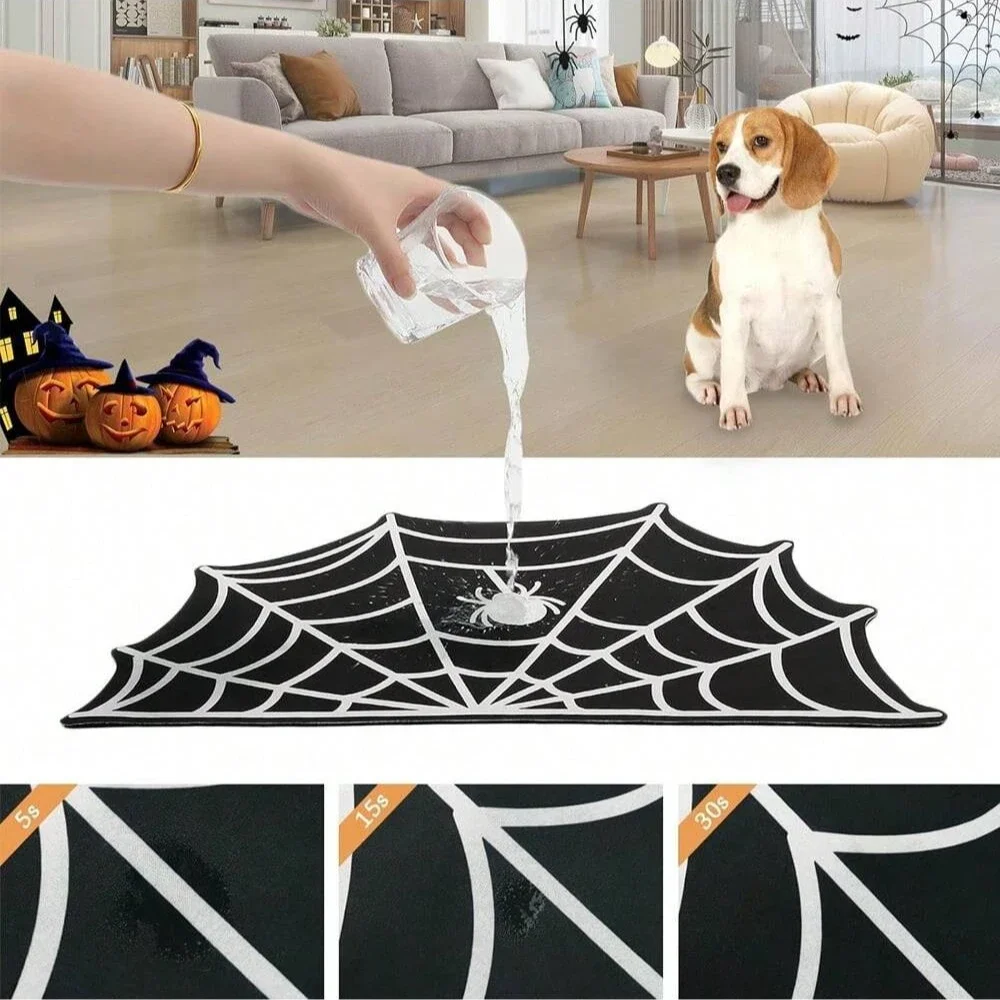 Alfombra de alimentación para mascotas con forma de murciélago de telaraña de Halloween, Protector antideslizante a prueba de derrames, estera de comedor fácil de limpiar, decoración espeluznante para el hogar para perros y gatos - imagen 3