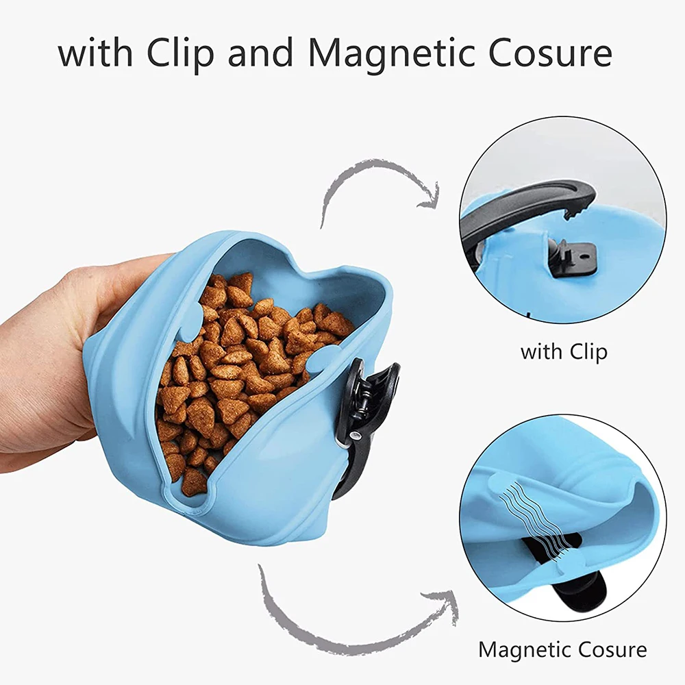 Bolsa de silicona para premios de perros, bolsa de cintura portátil para entrenamiento de perros, alimentador al aire libre, bolsa de aperitivos para cachorros, bolsa de almacenamiento de recompensa de comida para masc - imagen 4