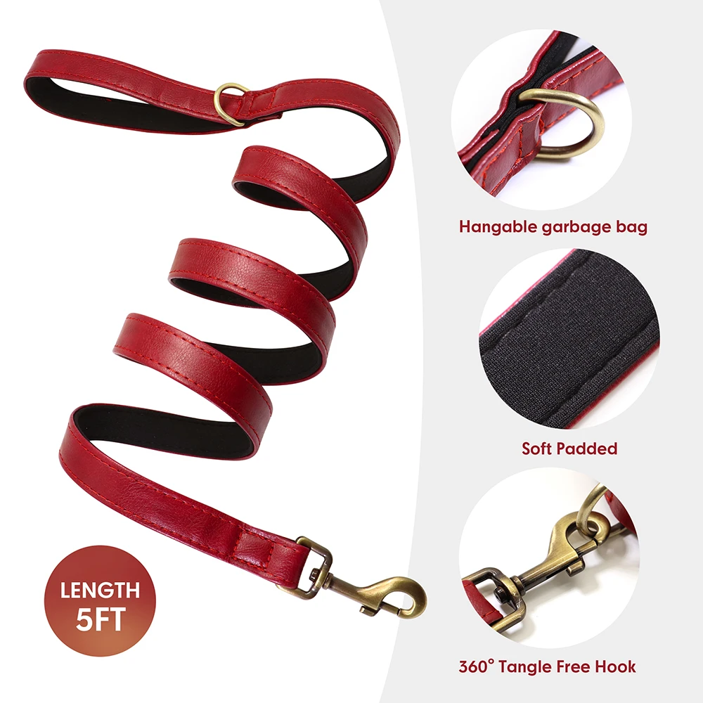 Conjunto de correa de cuero personalizado para perro, Collar acolchado suave con cuerda de plomo para caminar para mascotas, perros pequeños, medianos y grandes, Pug - imagen 4
