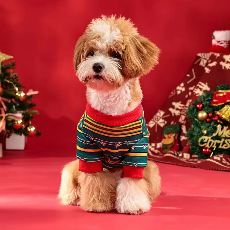Botones lindos, S-XL para perros pequeños y medianos, sudadera navideña a rayas para perros, ropa cálida de invierno para mascotas, jersey de lana suave - imagen 4