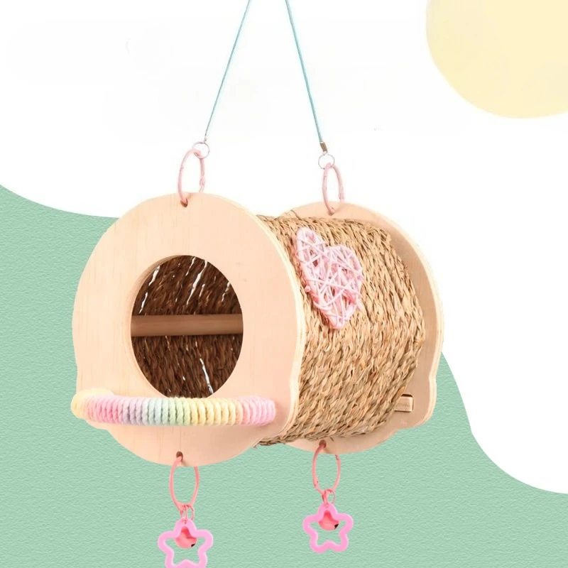 Jaulas para pájaros de madera maciza, jaula colgante de paja para loros, túnel, peonías, loros, nido de pájaros durmientes, accesorios para el hogar, suministros para loros - imagen 5