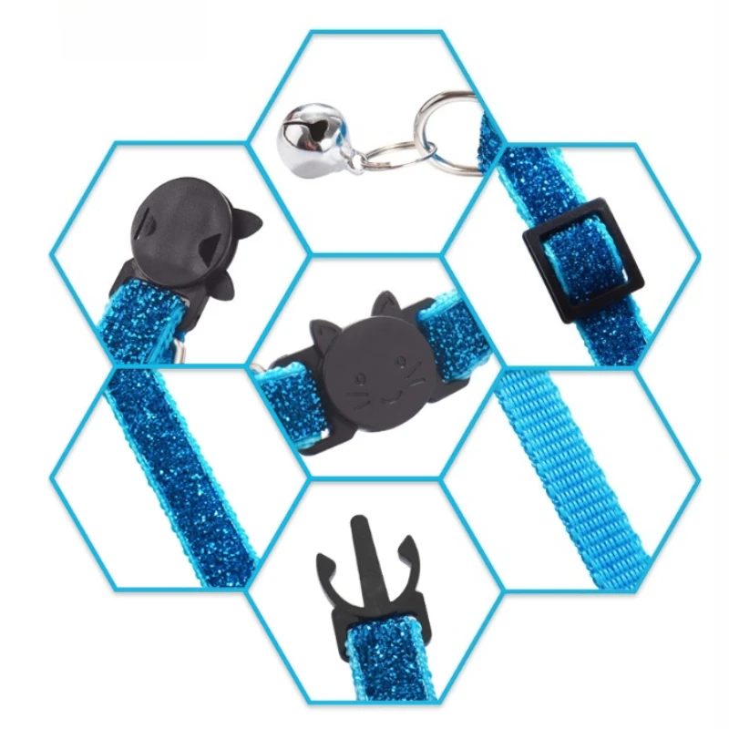 Collar reflectante para gatos, Collar elástico de seguridad para gatitos con campana y lentejuelas, Collar ajustable con purpurina para mascotas - imagen 2