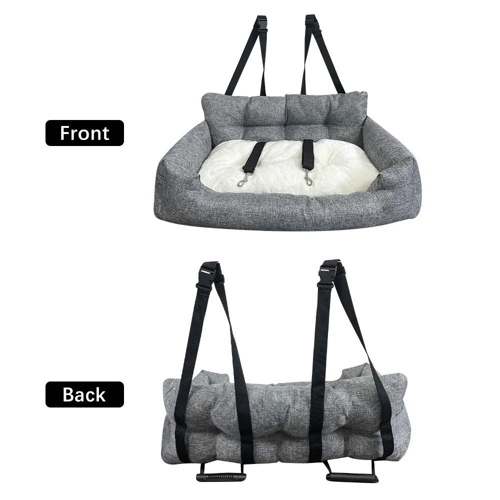 Perrera cálida para asiento de coche con refuerzo para perros de 2 asientos con cinturón de seguridad para perros pequeños, medianos y grandes, nido cómodo para asiento trasero para viajes seguros al aire libre - imagen 3