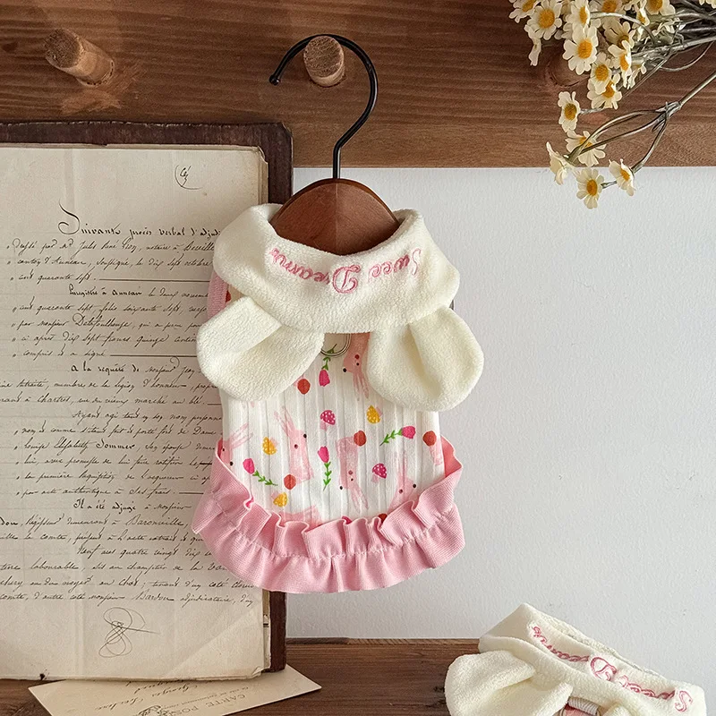 Pet Autumn and Winter Base Coat Dog and Cat Clothes with Plush Home Clothes Dress Puppy Dog Clothes for Small Dogs - imagen 3