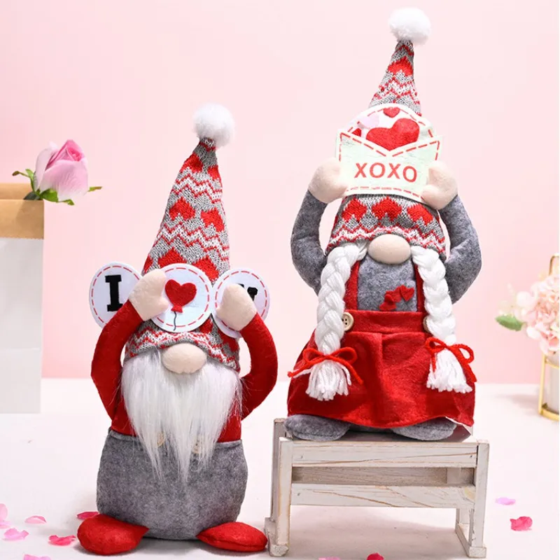 Decoraciones de elfo de felpa con purpurina para el Día de San Valentín, Tomte escandinavo hecho a mano para decoración del hogar del Día de San Valentín - imagen 3
