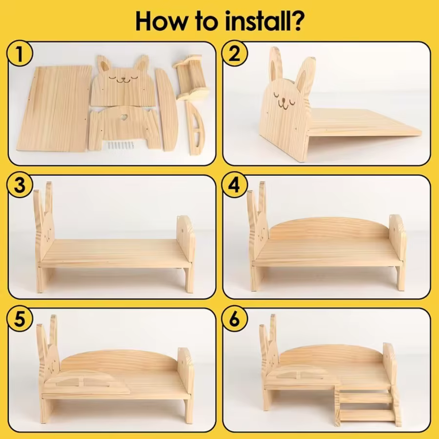 Caseta de madera para cobayas y conejos – Cama con colchoneta suave - imagen 2