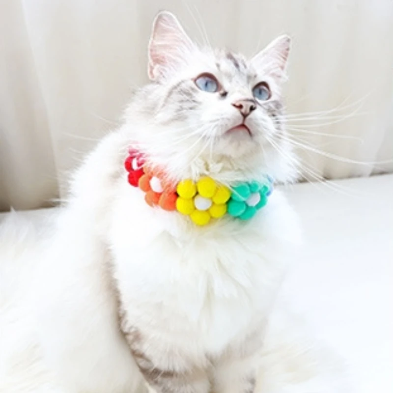 Lindo collar con pompón para mascotas: bufanda de punto suave para perros pequeños como Yorkie, Chihuahua y gatos, accesorio ajustable para cachorros y gatitos - imagen 4