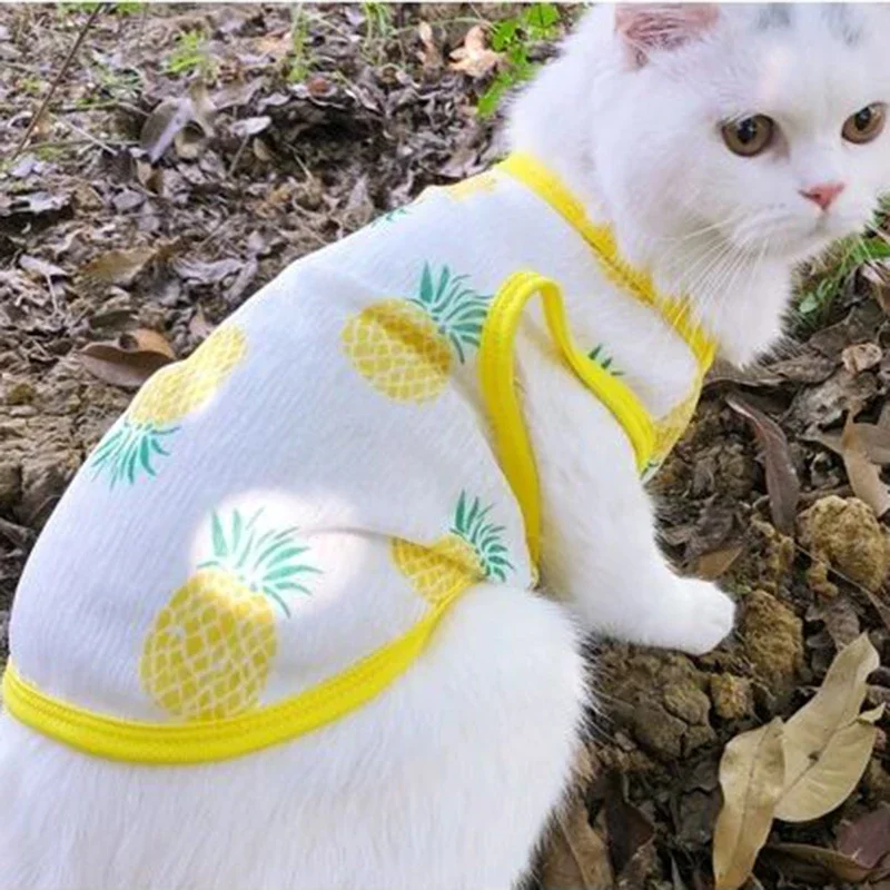 Ropa de protección solar para gatos, chaleco de verano para mascotas, ropa con estampado bonito para cachorros y gatos, jersey transpirable ultrafino para gatitos, ropa para gatos - imagen 4