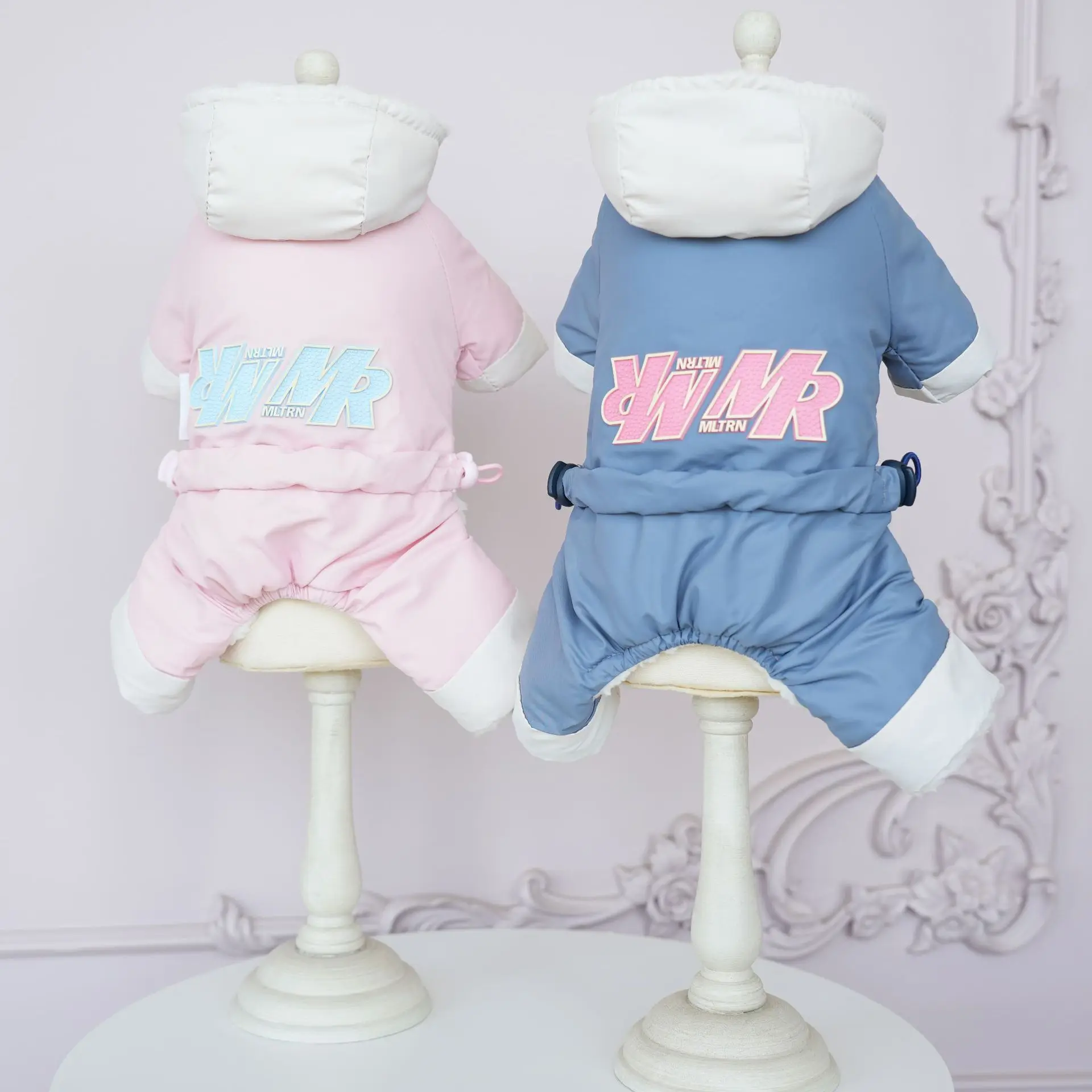 Pantalones impermeables de cuatro patas para mascotas, abrigo grueso para exteriores, perros pequeños, gatos, ropa para cachorros de peluche, otoño e invierno