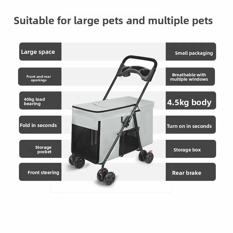 Cochecitos para mascotas para perros medianos y grandes, carrito de transporte grande plegable multifuncional para viajes al aire libre, cochecitos portátiles - imagen 4