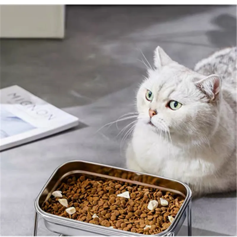 Cuencos dobles de acero inoxidable para mascotas, cuencos de agua y comida para proteger la columna Cervical, accesorios para gatos y perros pequeños - imagen 5