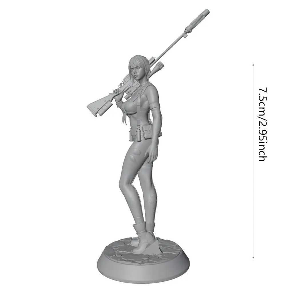 Miniatura resina Sniper Girl artesanal sin pintar y pintado a mano - imagen 2