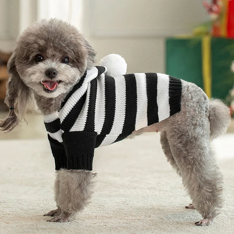 Ropa de tiras para perros, jersey de invierno negro ~ rojo, disfraz, suéter para perros pequeños, ropa de punto para perro salchicha, suéteres para cachorros - imagen 2