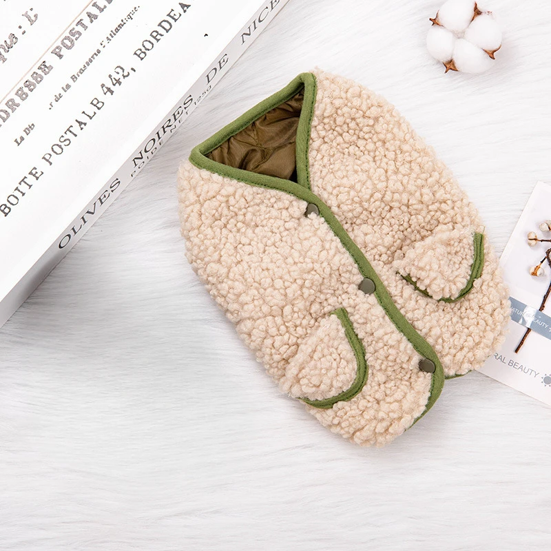 Abrigo de lana de cordero de otoño para mascotas, bonito chaleco con bolsillo, chaleco cálido para perros, abrigo de lana de cordero, chaqueta para mascotas, ropa para cachorros, ropa de Navidad