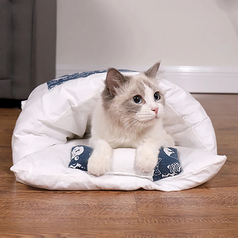 Japanese cat bed cat sleeping bag warm deep sleep cave winter removable pet bed for cats dogs nest pillow with pillow - imagen 4